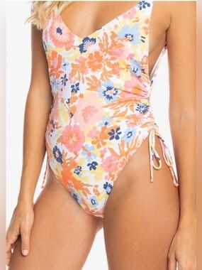 NWT Roxy Floral One-Piece Swimsuit in Pink, Orange & Blue